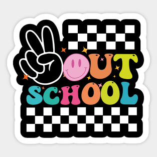 Peace Out School, Last Day of School, End of School, Retro Wavy Text, Dots Doodle Sticker